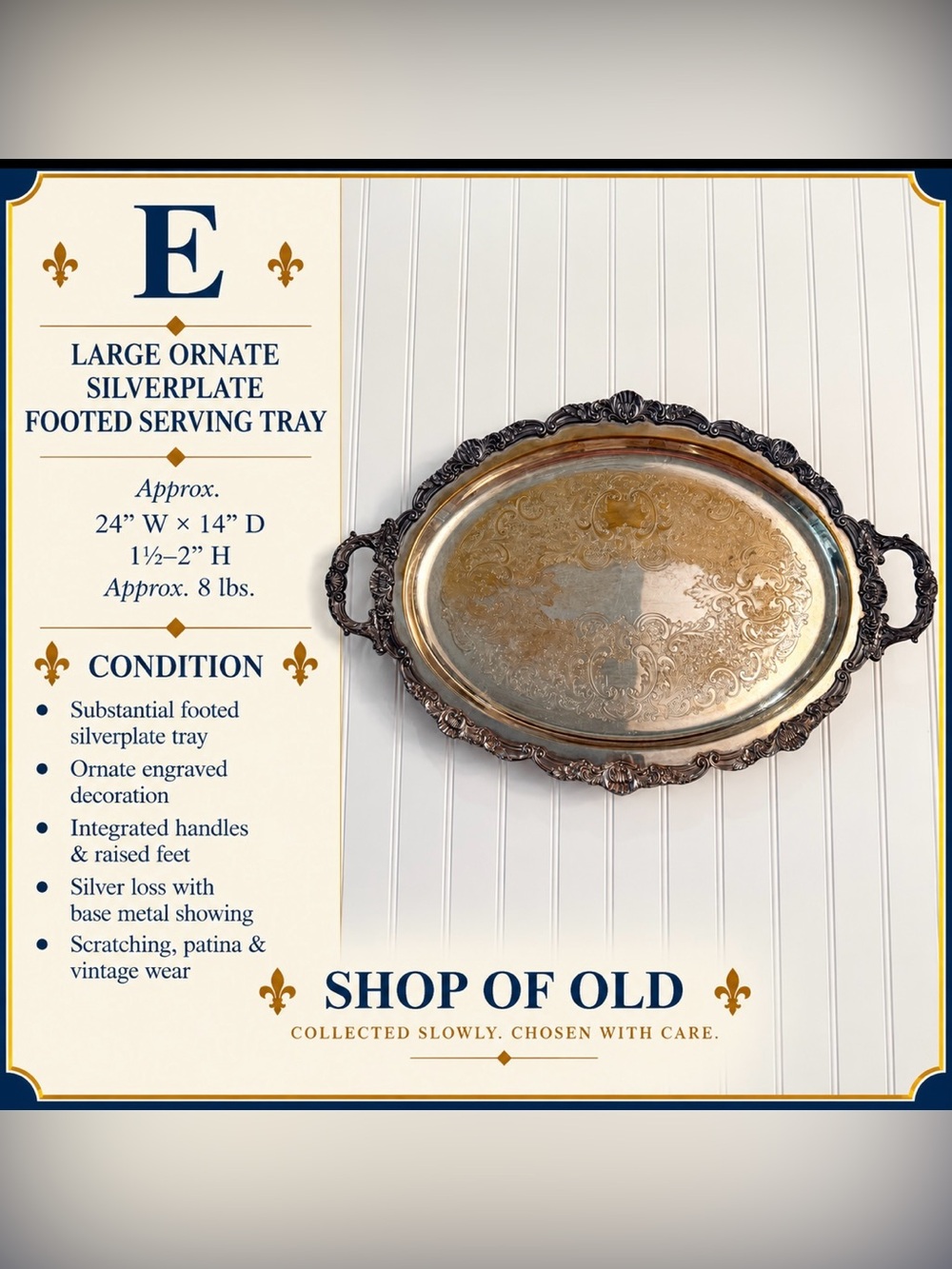 Large Ornate Silverplate Footed Serving Tray & Riser | Victorian-Edwardian Style